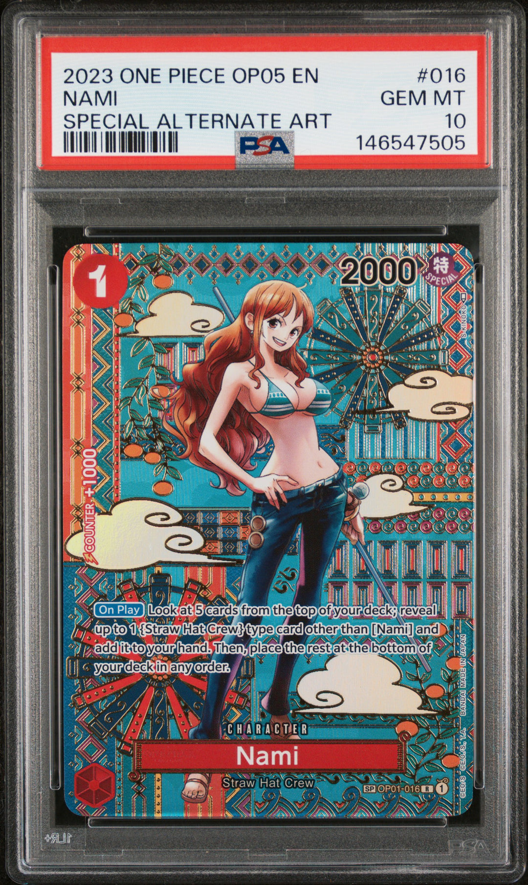 2023 ONE PIECE OP05-AWAKENING OF THE NEW ERA #016 NAMI SPECIAL ALTERNATE ART PSA 10