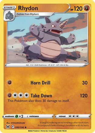 Rhydon 90/196 - Reverse Holofoil