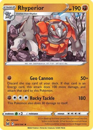 Rhyperior 91/196 - Reverse Holofoil