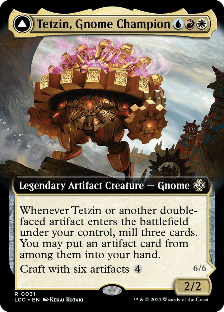 Tetzin, Gnome Champion // The Golden-Gear Colossus (LCC-031) - : (Extended Art) Foil