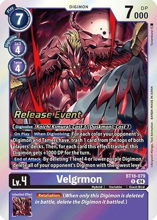 Velgrmon (BT18-079) - Release Special Booster 2.0 Pre-Release Cards Foil