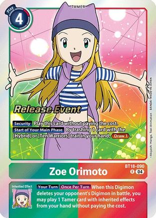 Zoe Orimoto (BT18-090) - Release Special Booster 2.0 Pre-Release Cards Foil