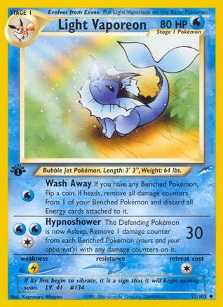 Light Vaporeon 52/105 - 1st Edition