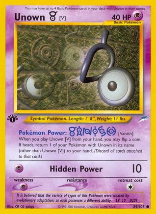 Unown [V] 89/105 - 1st Edition