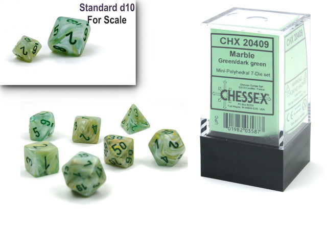 Chessex Marble Mini Polyhedral 7 Die Set Green/Dark Green