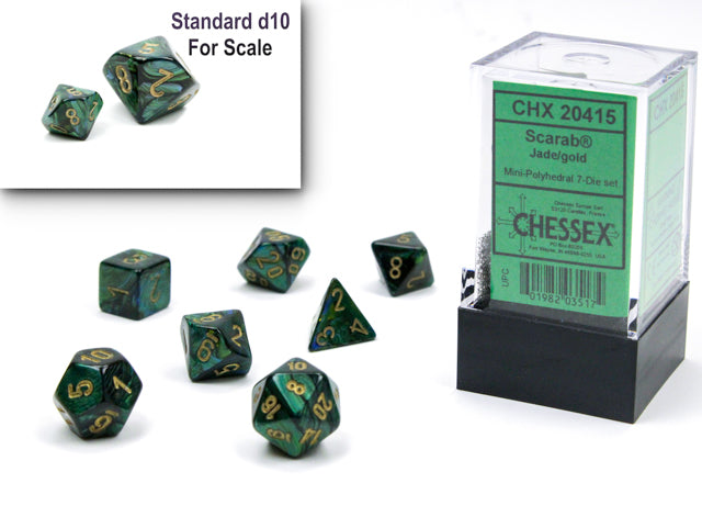 Chessex Scarab Mini Polyhedral 7 Die Set Jade/Gold