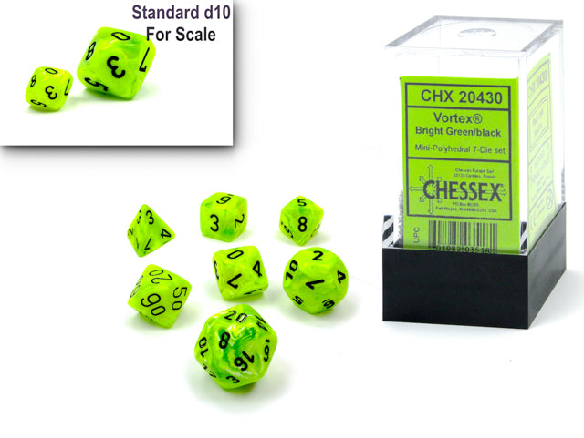 Chessex Vortex Mini Polyhedral 7 Die Set Bright Green/Black