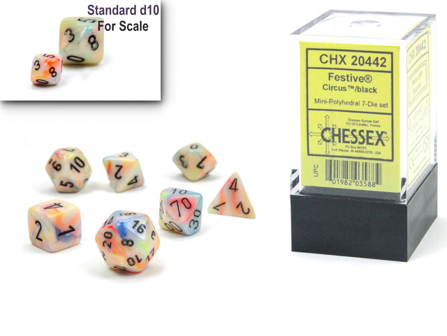 View Larger Chessex Festive Mini Polyhedral 7 Die Set Circus/Black
