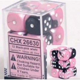 Chessex Gemini Black-Pink/white 16MM D6 Dice Block