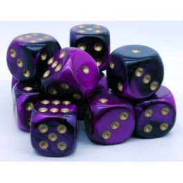 Chessex Gemini Black-Purple/gold 16MM D6 Dice Block