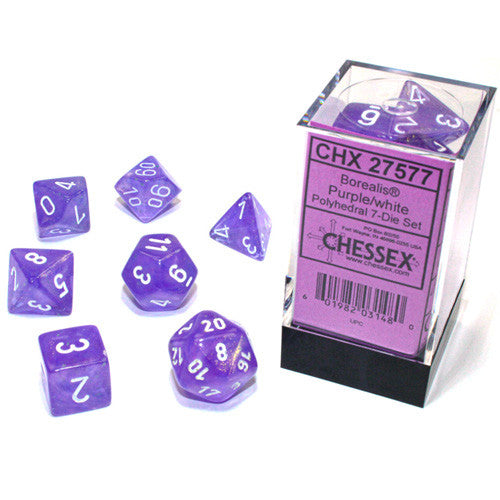 Chessex Borealis Polyhedral Purple/white Luminary 7-Die Set