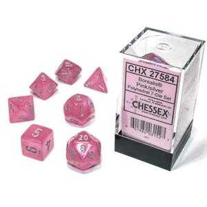 Chessex Borealis Polyhedral Pink/silver Luminary 7-Die Set