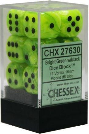 Chessex: Vortex Bright Green/Black 16Mm D6 Dice Block