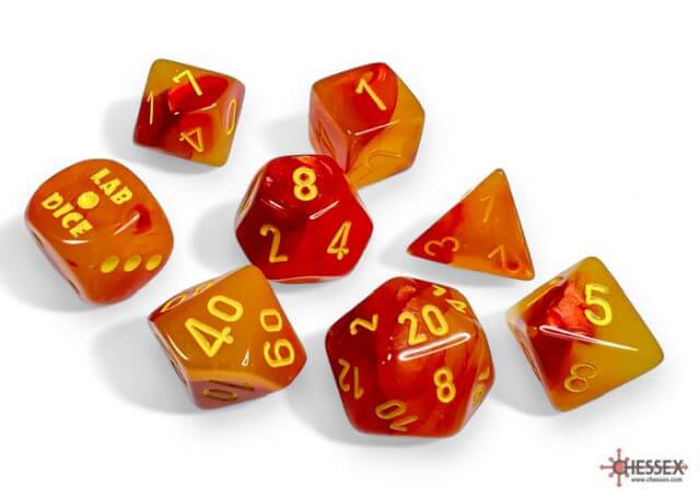Chessex Gellow-Red/Yellow Luminary 7 Die Set with Bonus Die