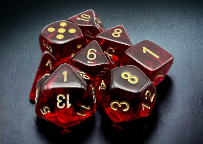 Chessex Translucent Crimson/Gold 7-Die Set with Bonus Die