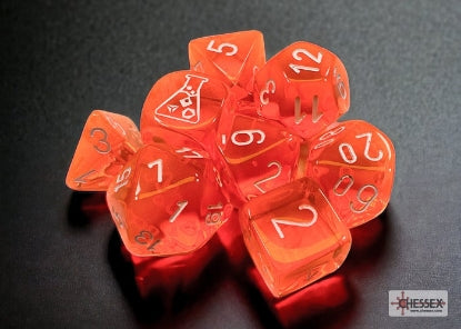 Chessex Translucent Neon Orange/White 7-Die Set with Bonus Die