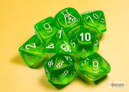Chessex Translucent Rad Green/White 7-Die Set with Bonus Die