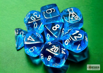 Chessex Translucent Tropical Blue/White 7-Die Set with Bonus Die