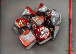 Chessex Red-Steel/White 7 Die Set with Bonus Die