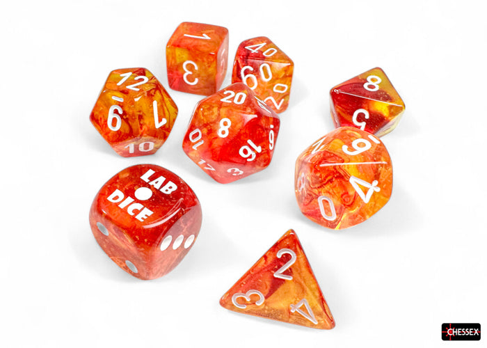 Chessex Lab Dice 9 Nebula Molten/White 7-Die Set Set