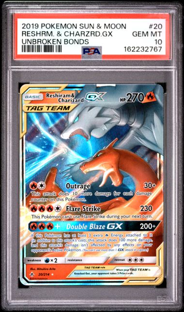 2019 POKEMON SUN & MOON UNBROKEN BONDS #20 RESHRM. & CHARZRD.GX UNBROKEN BONDS