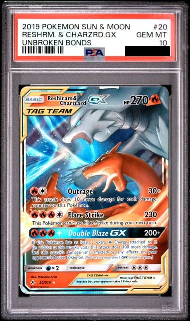 2019 POKEMON SUN & MOON UNBROKEN BONDS #20 RESHRM. & CHARZRD.GX UNBROKEN BONDS