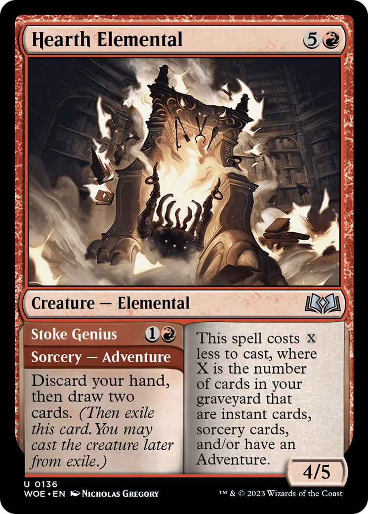 Hearth Elemental // Stoke Genius (WOE-136) -  Foil