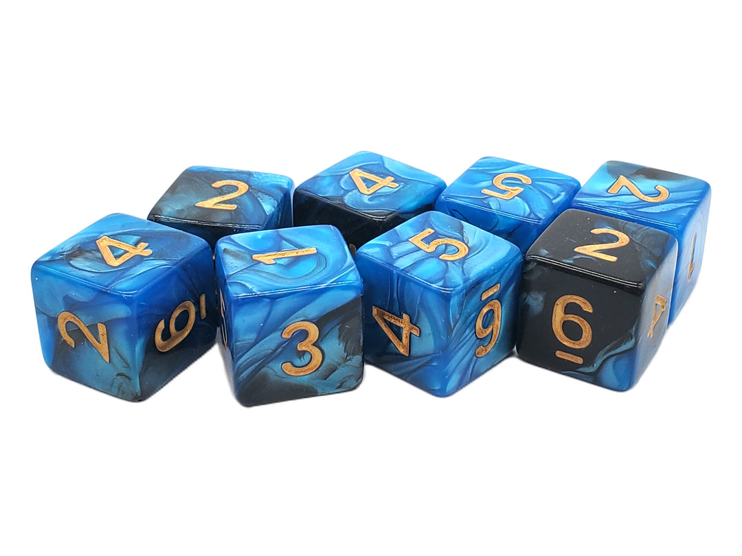 D6 8-Piece Dice Set - Vorpal - Black & Blue w/ Gold
