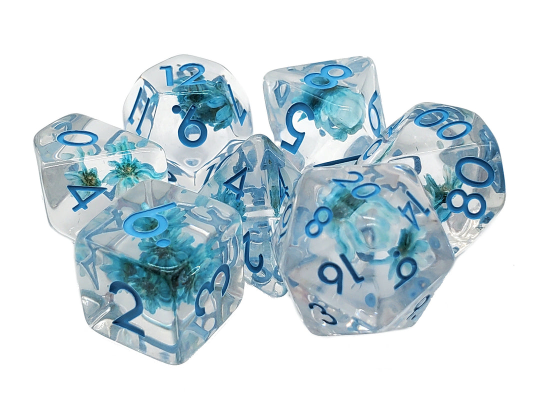7 Piece DnD RPG Dice Set: Infused - Flower - Blue