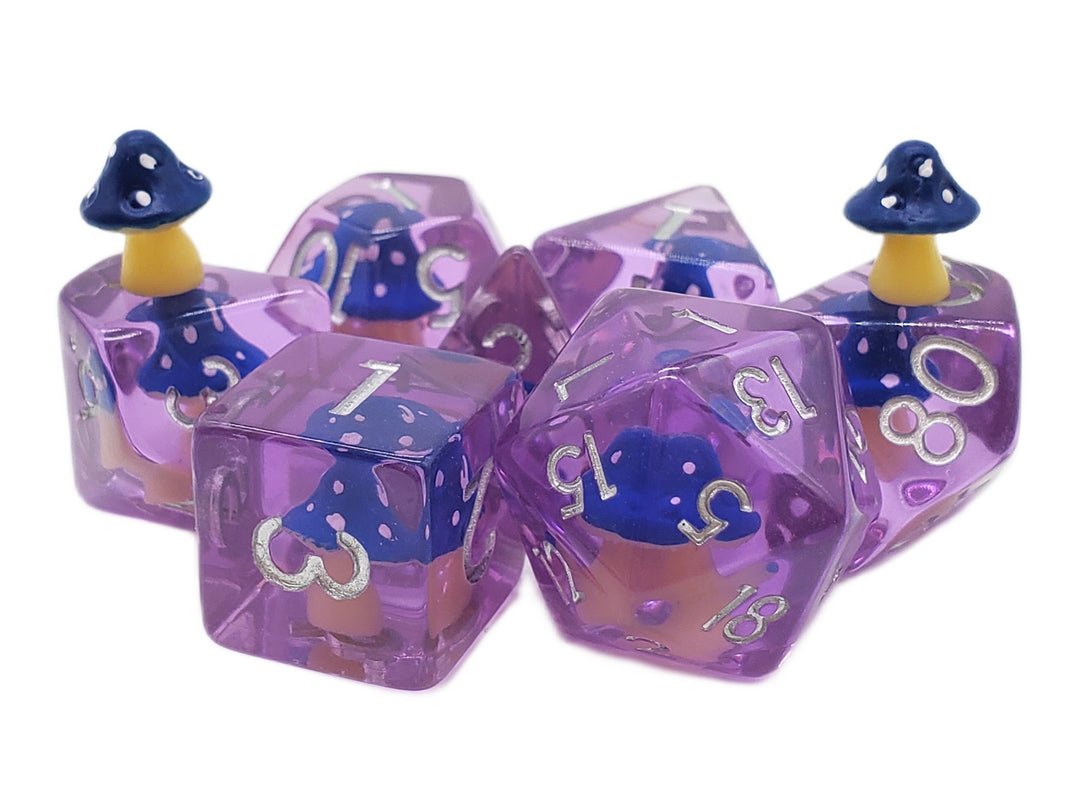 7 Piece DnD RPG Dice Set: Infused - Mushroom - Blue