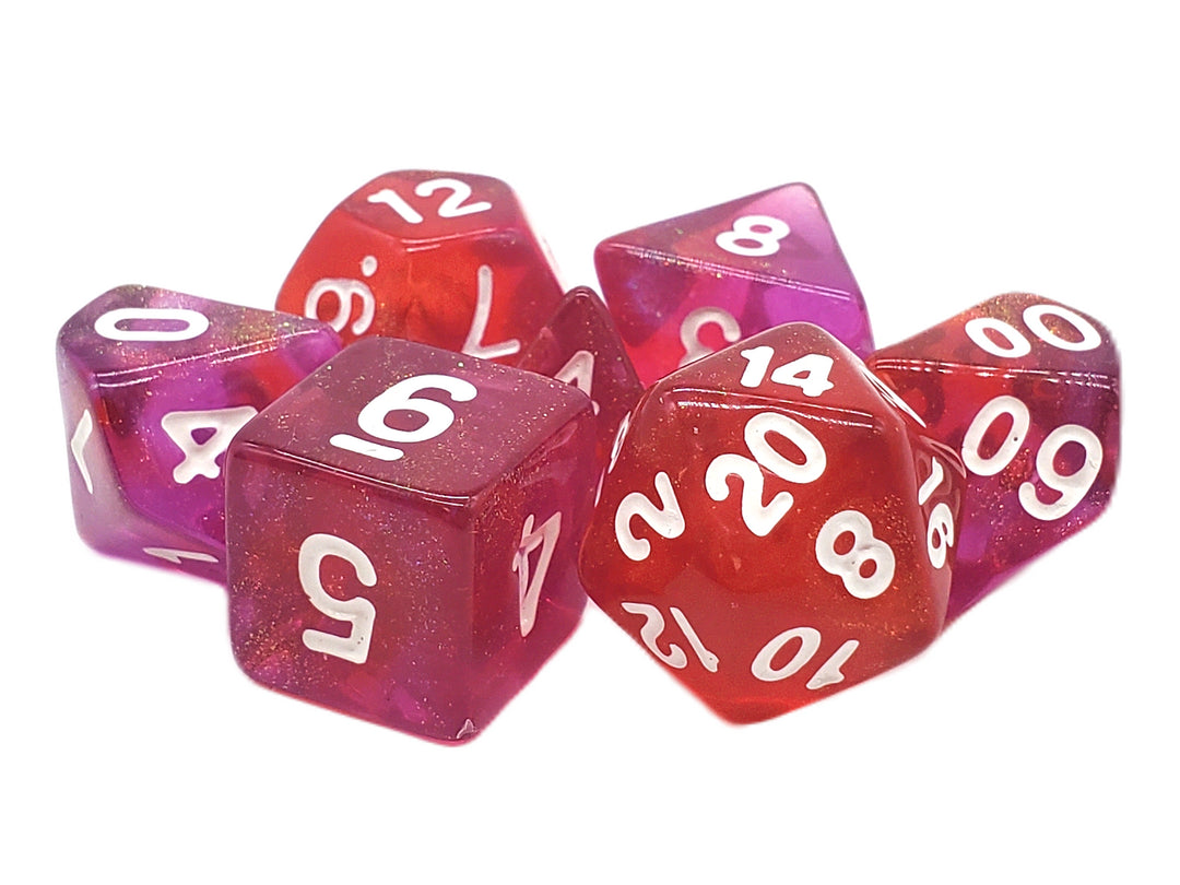 7 Piece DnD RPG Dice Set: Galaxy - Cherry Pie Sky!
