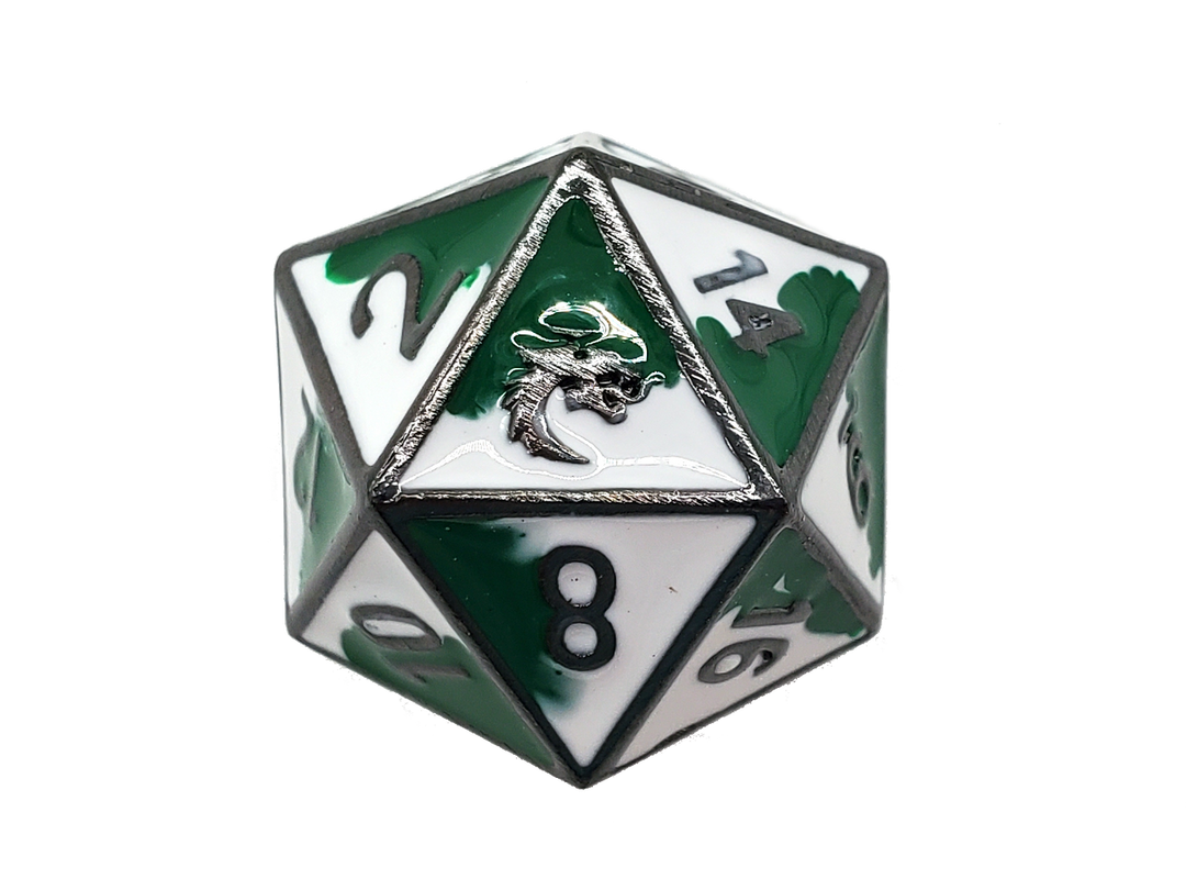 Dragon Forged - Green & White with Black Nickel D20