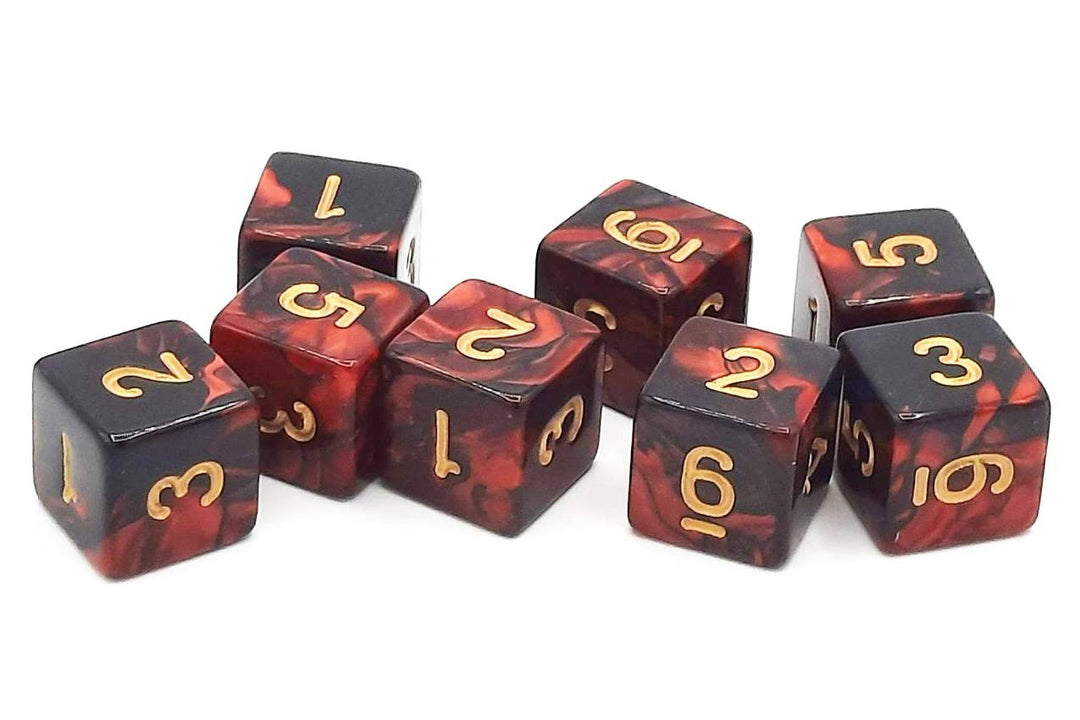 D6 8-Piece Dice Set - Vorpal - Blood Red & Black w/ Gold