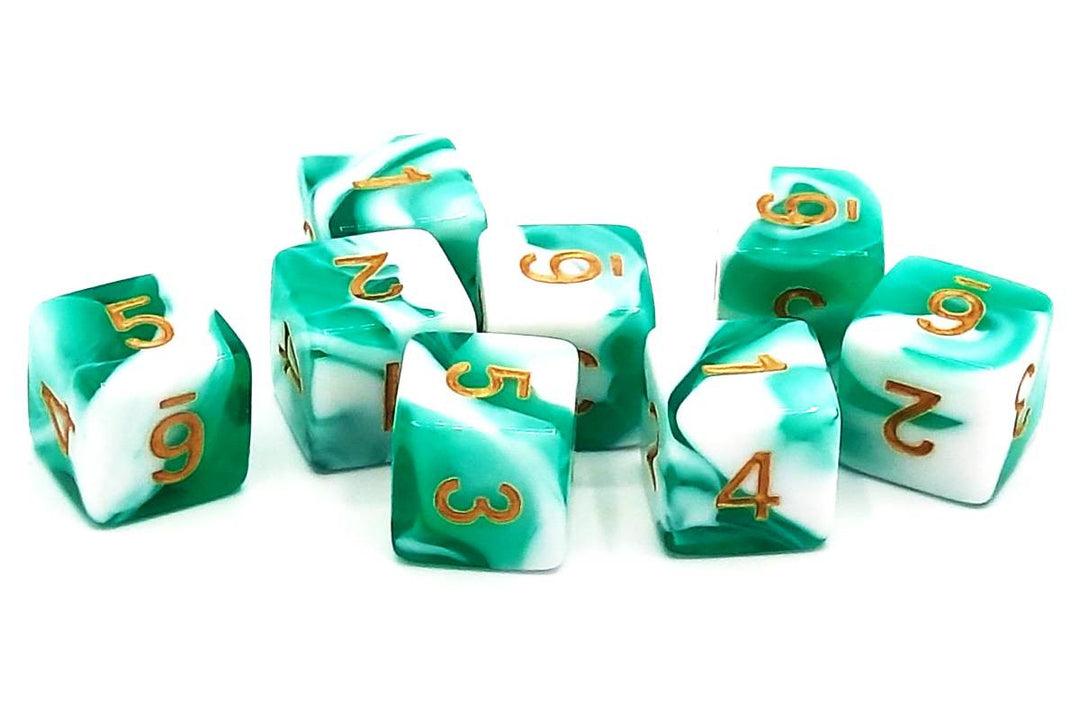 D6 8-Piece Dice Set - Vorpal - Cyan & White w/ Gold