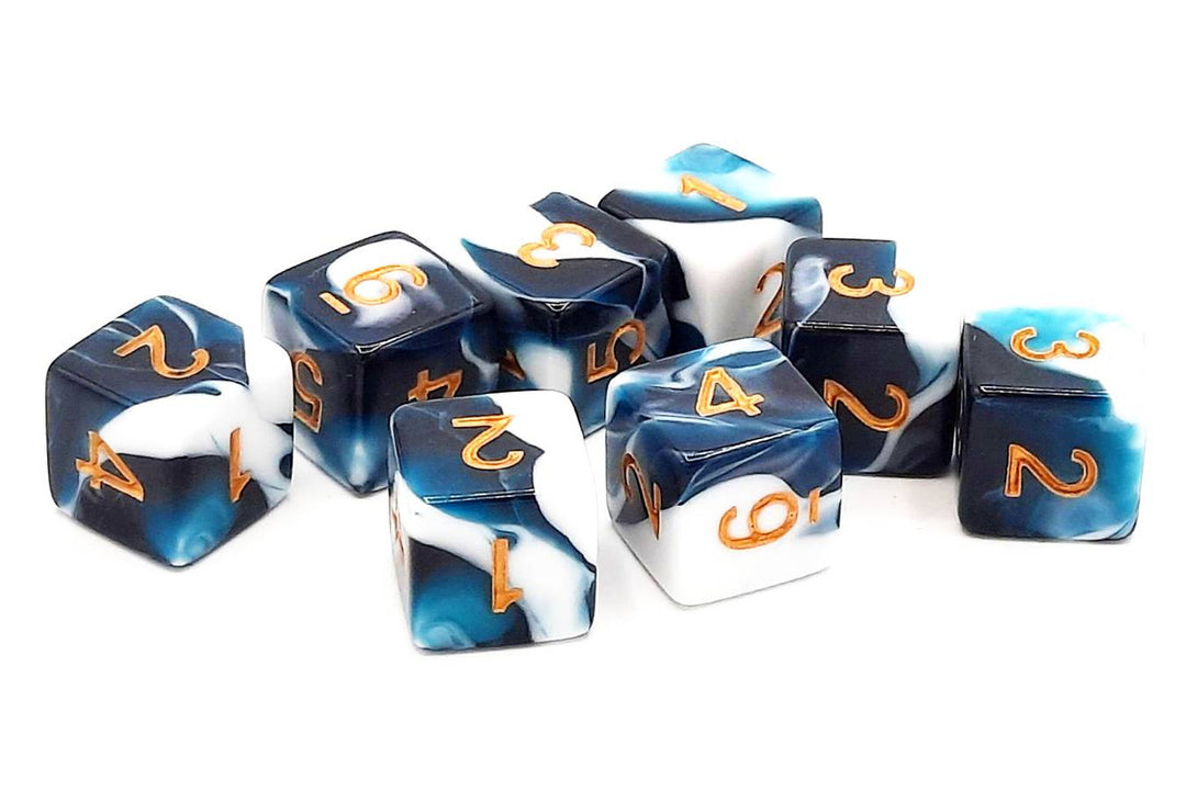 D6 8-Piece Dice Set - Vorpal - Dark Blue & White w/ Gold
