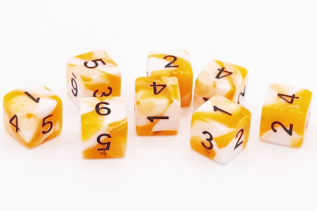 D6 8-Piece Dice Set - Vorpal - Orange & White w/ Black
