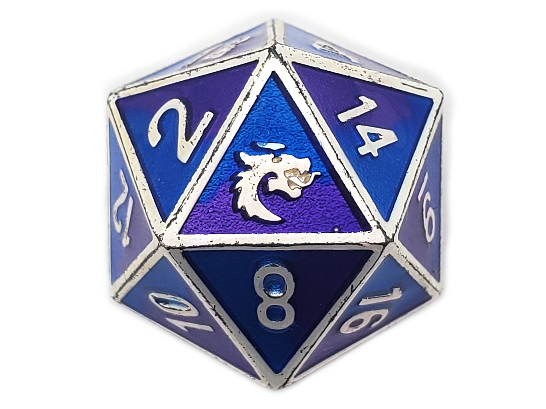 Dragon Forged - Platinum Purple & Blue D20