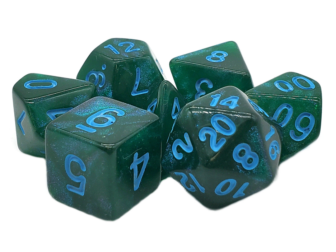 7 Piece DnD RPG Dice Set: Galaxy - Forest Green Shimmer