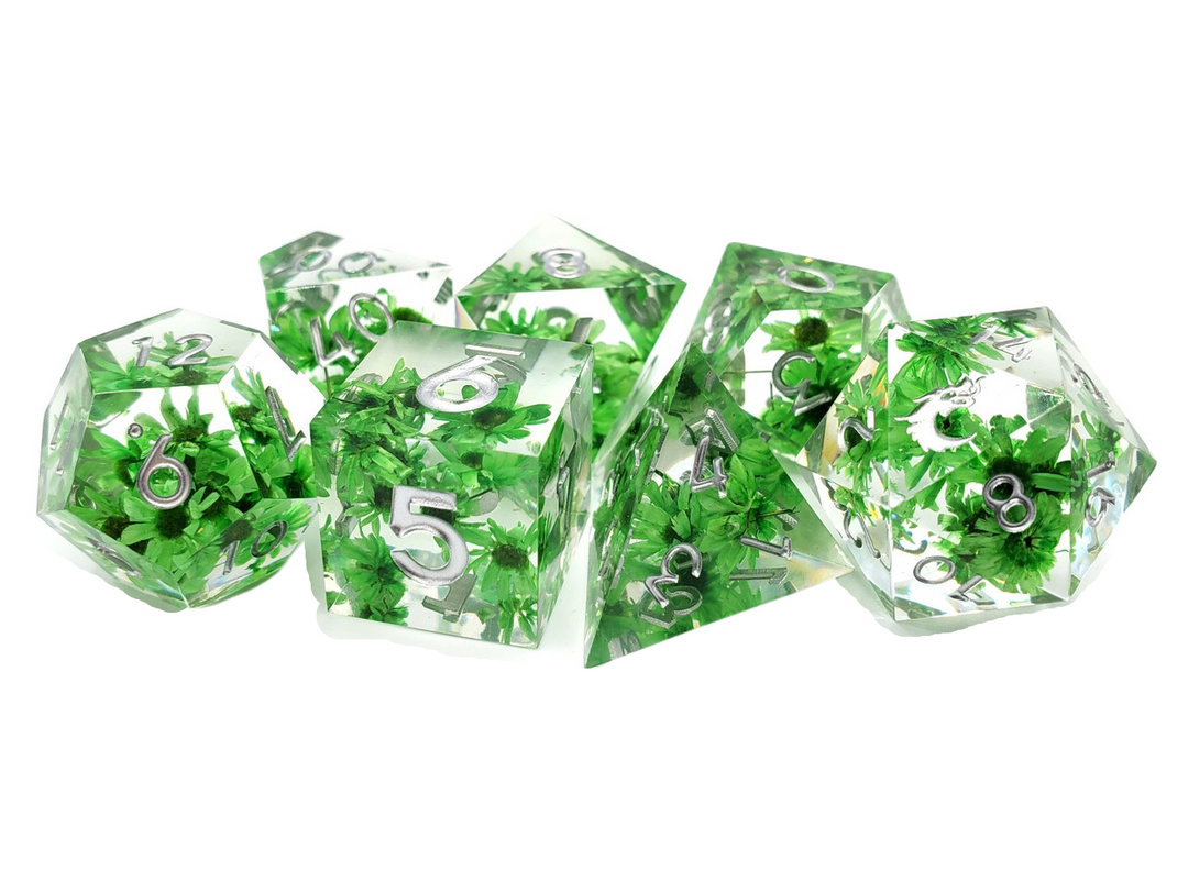 Sharp Edged Dice - Green Flower