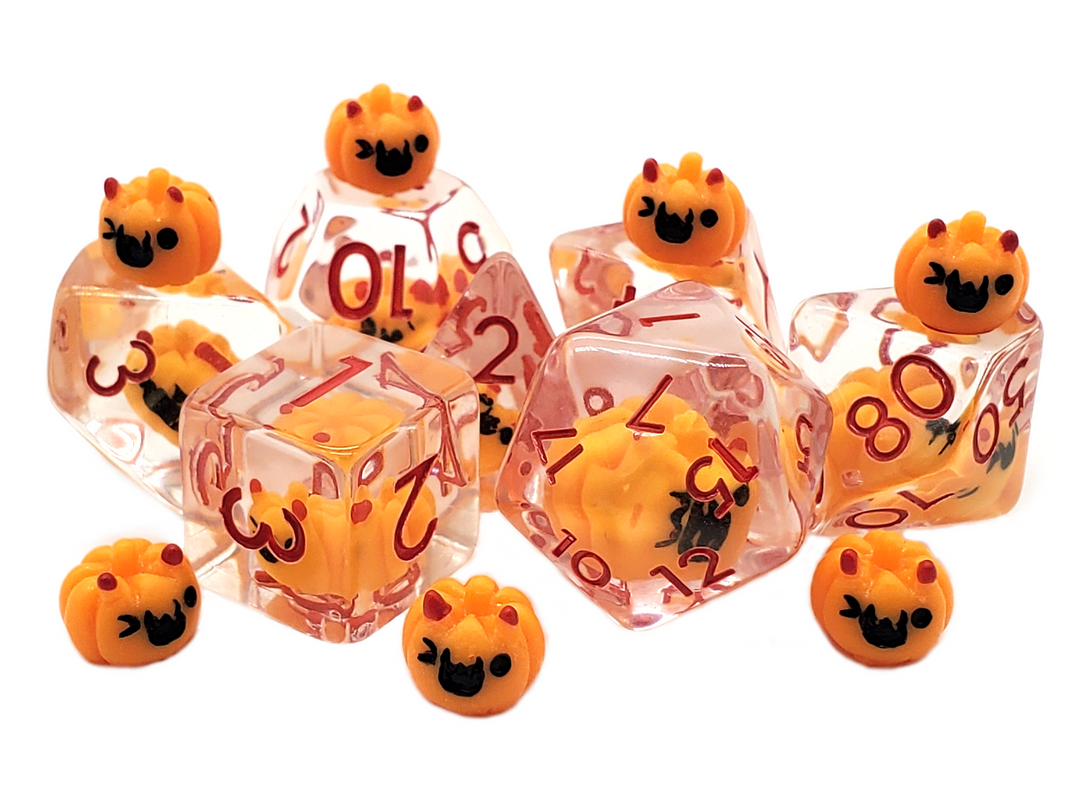 Old School 7 Piece DnD RPG Dice Set: Infused - Jack-O-Lantern