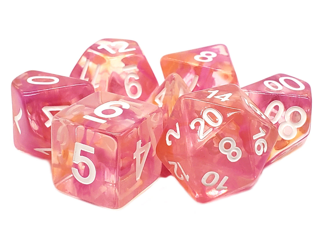 7 Piece DnD RPG Dice Set: Odyssey - Orange & Pink