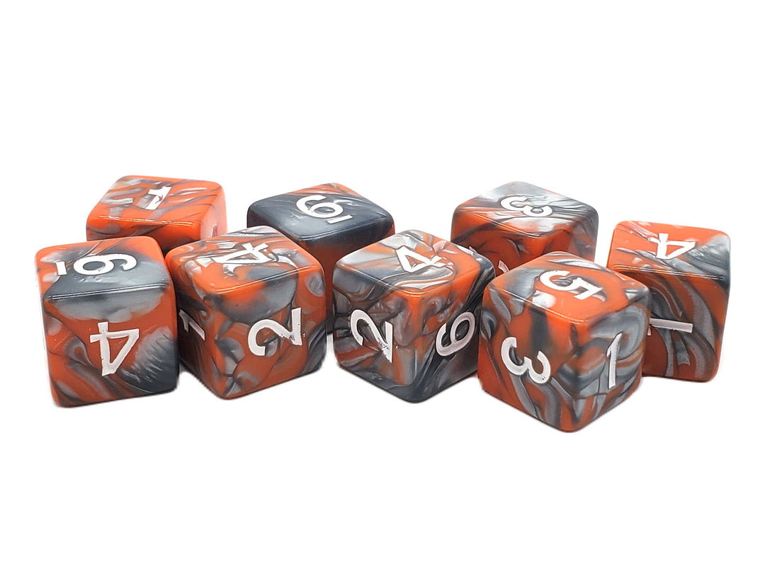 D6 8-Piece Dice Set - Vorpal - Silver & Orange
