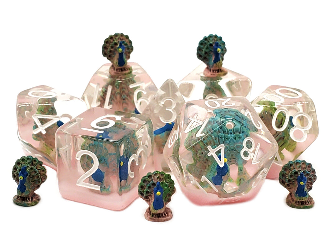 7 Piece DnD RPG Dice Set: Animal Kingdom - Peacock Strut