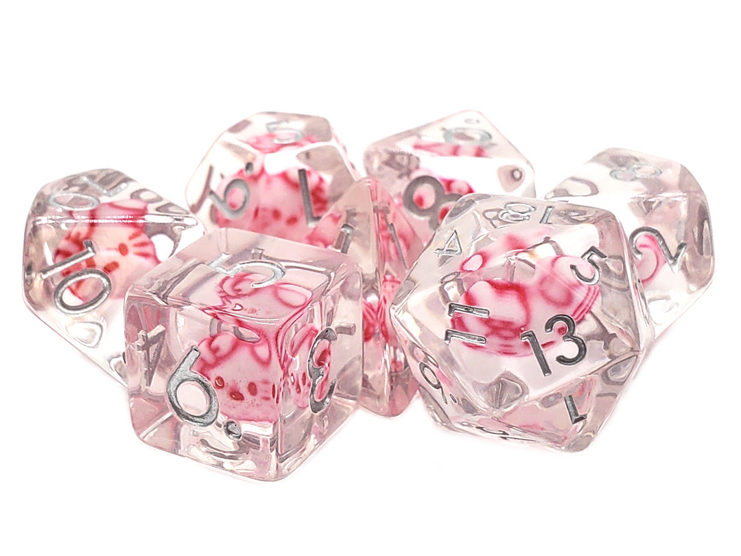 7 Piece DnD RPG Dice Set: Animal Kingdom - Cat - Purrfect Pink