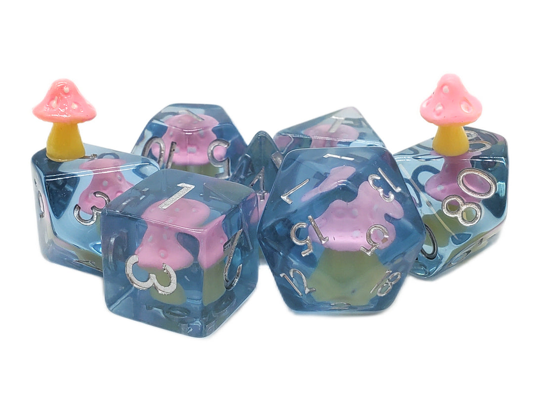 7 Piece DnD RPG Dice Set: Infused - Pink Shrooms - New