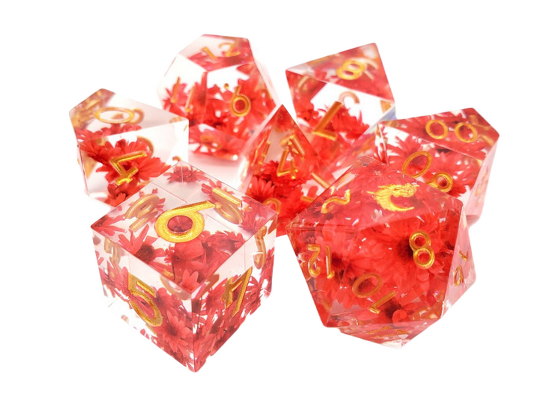 Sharp Edged Dice - Red Flower