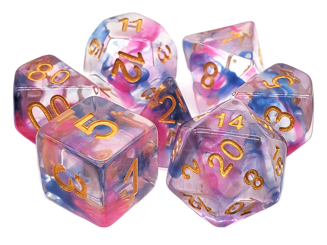 7 Piece DnD RPG Dice Set: Odyssey - Rose Red & Blue