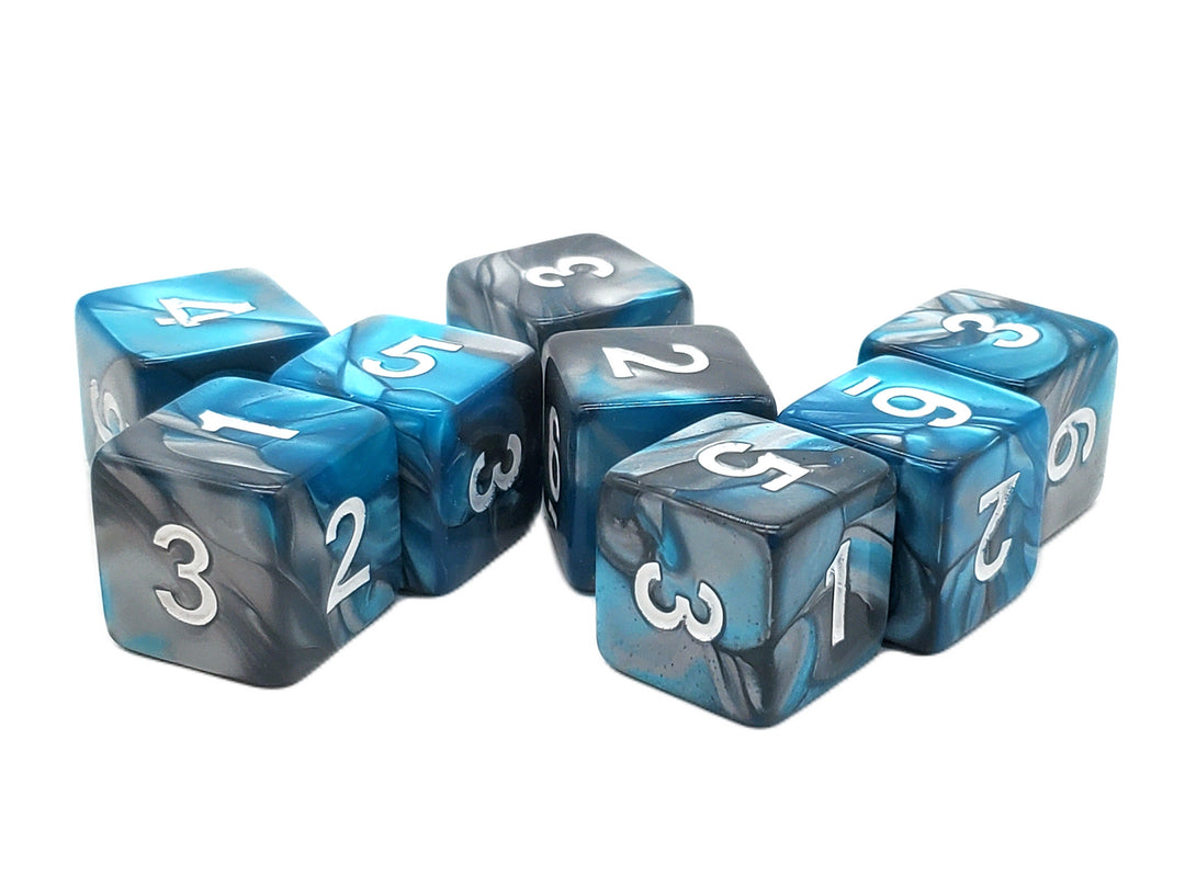 D6 8-Piece Dice Set - Vorpal - Silver & Teal