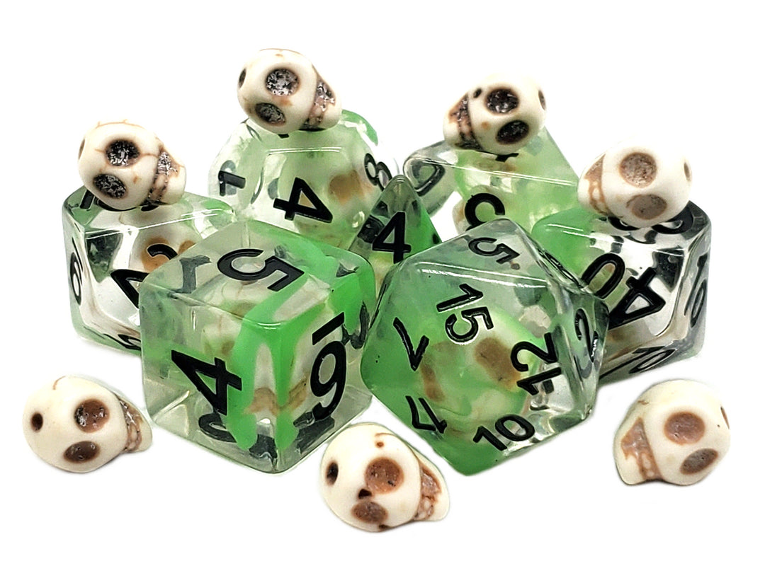 7 Piece DnD RPG Dice Set: Infused - Skull w/ Green