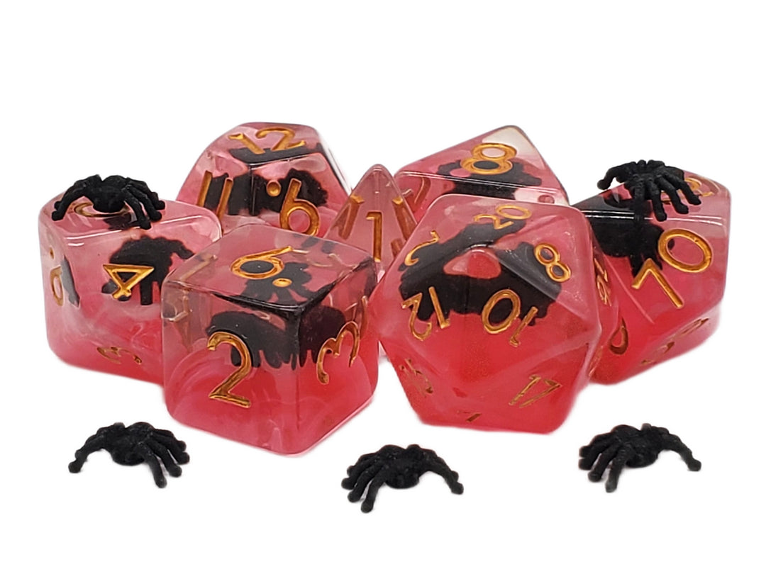 7 Piece DnD RPG Dice Set: Animal Kingdom - Spider - Black w/ Red